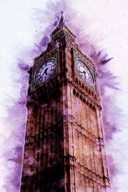 Londra 'nın büyük Ben sanat eseri çizimi, çizim, eğlenceli tasarım, antika retro