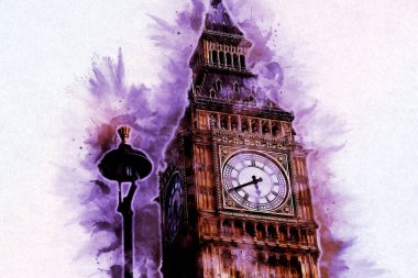 Londra 'nın büyük Ben sanat eseri çizimi, çizim, eğlenceli tasarım, antika retro