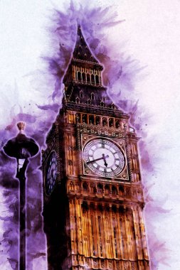 Londra 'nın büyük Ben sanat eseri çizimi, çizim, eğlenceli tasarım, antika retro