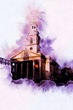 Londra 'nın büyük Ben sanat eseri çizimi, çizim, eğlenceli tasarım, antika retro