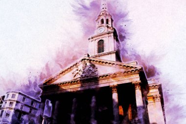 Londra 'nın büyük Ben sanat eseri çizimi, çizim, eğlenceli tasarım, antika retro