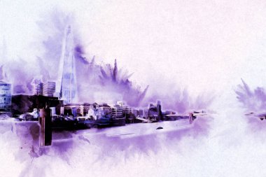 Londra 'nın büyük Ben sanat eseri çizimi, çizim, eğlenceli tasarım, antika retro