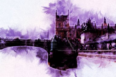 Londra 'nın büyük Ben sanat eseri çizimi, çizim, eğlenceli tasarım, antika retro