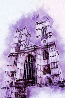 Londra 'nın büyük Ben sanat eseri çizimi, çizim, eğlenceli tasarım, antika retro