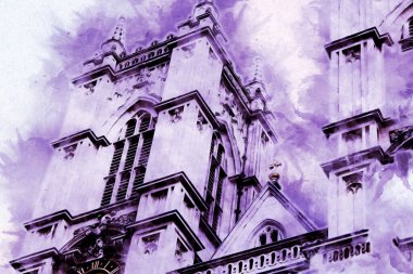 Londra 'nın büyük Ben sanat eseri çizimi, çizim, eğlenceli tasarım, antika retro