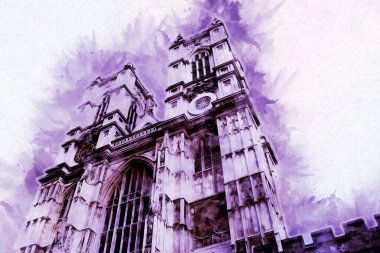 Londra 'nın büyük Ben sanat eseri çizimi, çizim, eğlenceli tasarım, antika retro