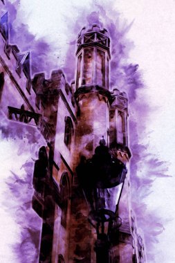 Londra 'nın büyük Ben sanat eseri çizimi, çizim, eğlenceli tasarım, antika retro