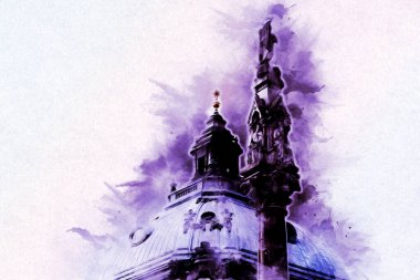 Londra 'nın büyük Ben sanat eseri çizimi, çizim, eğlenceli tasarım, antika retro