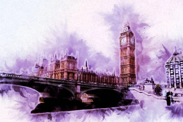 London Big Ben Art Drawing Illustrch Fun Design Vintage Retro — стокове фото