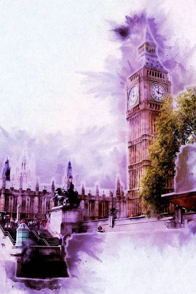 London Big Ben Art Drawing Illustrch Fun Design Vintage Retro — стокове фото