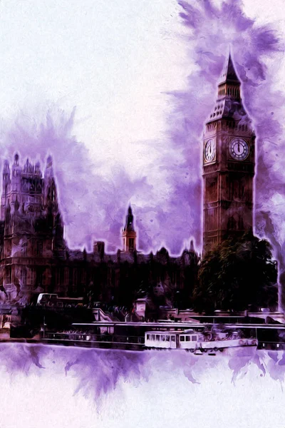 London Big Ben Art Zeichnung Skizze Illustration Spaß Design Vintage — Stockfoto