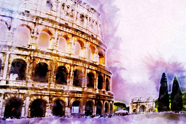 Roma Italia Dibujo Dibujo Ilustración Divertido Diseño Vintage Retro — Foto de Stock