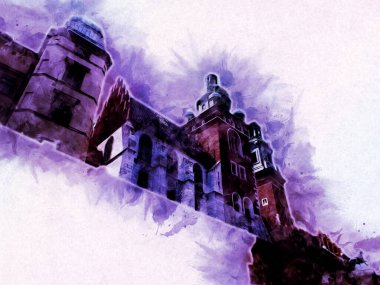 Eski şehir Krakow sanat illüstrasyonları antika