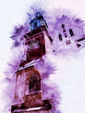 Eski şehir Krakow sanat illüstrasyonları antika