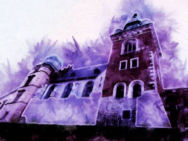 Eski şehir Krakow sanat illüstrasyonları antika