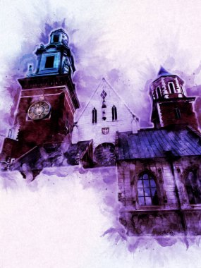 Eski şehir Krakow sanat illüstrasyonları antika