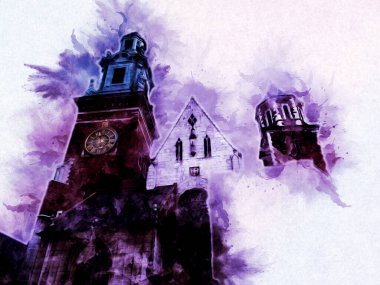 Eski şehir Krakow sanat illüstrasyonları antika