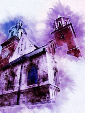 Eski şehir Krakow sanat illüstrasyonları antika