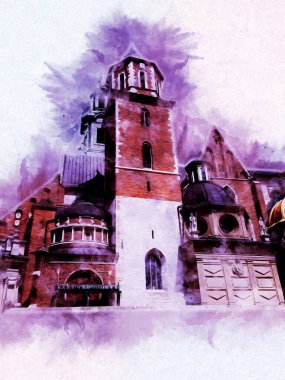 Eski şehir Krakow sanat illüstrasyonları antika