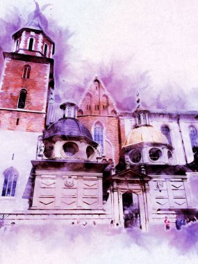 Eski şehir Krakow sanat illüstrasyonları antika