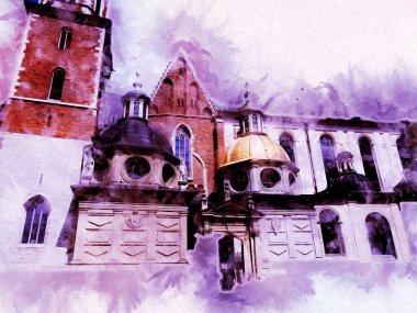 Eski şehir Krakow sanat illüstrasyonları antika