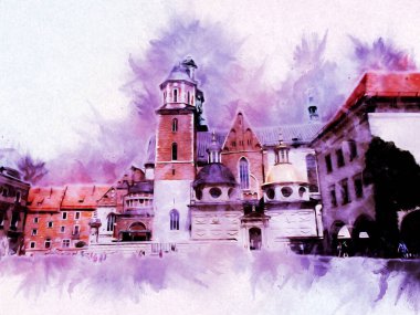 Eski şehir Krakow sanat illüstrasyonları antika