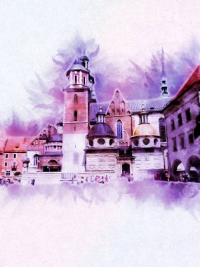 Eski şehir Krakow sanat illüstrasyonları antika