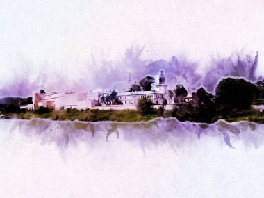 Eski şehir Krakow sanat illüstrasyonları antika