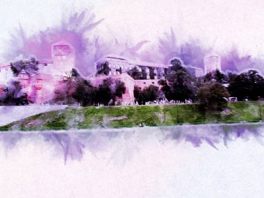 Eski şehir Krakow sanat illüstrasyonları antika