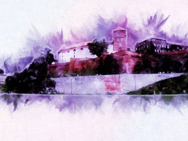 Eski şehir Krakow sanat illüstrasyonları antika