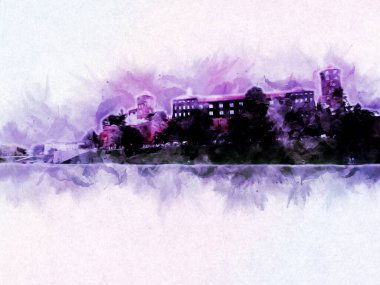 Eski şehir Krakow sanat illüstrasyonları antika