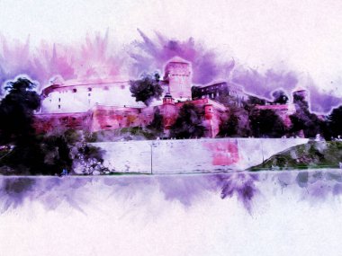 Eski şehir Krakow sanat illüstrasyonları antika