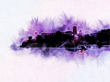 Eski şehir Krakow sanat illüstrasyonları antika