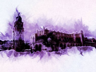 Eski şehir Krakow sanat illüstrasyonları antika