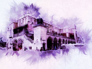 Eski şehir Krakow sanat illüstrasyonları antika