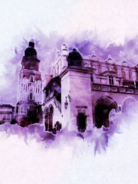 Eski şehir Krakow sanat illüstrasyonları antika