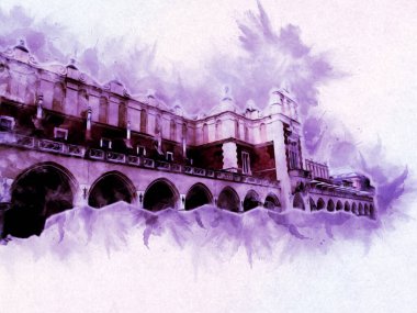 Eski şehir Krakow sanat illüstrasyonları antika