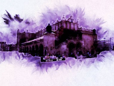 Eski şehir Krakow sanat illüstrasyonları antika