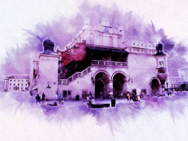 Eski şehir Krakow sanat illüstrasyonları antika