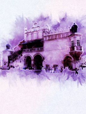 Eski şehir Krakow sanat illüstrasyonları antika