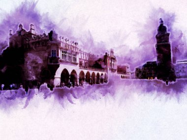 Eski şehir Krakow sanat illüstrasyonları antika