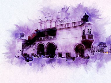 Eski şehir Krakow sanat illüstrasyonları antika