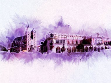 Eski şehir Krakow sanat illüstrasyonları antika