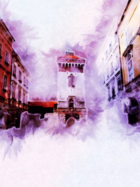 Eski şehir Krakow sanat illüstrasyonları antika