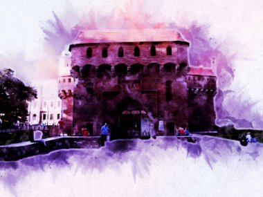 Eski şehir Krakow sanat illüstrasyonları antika