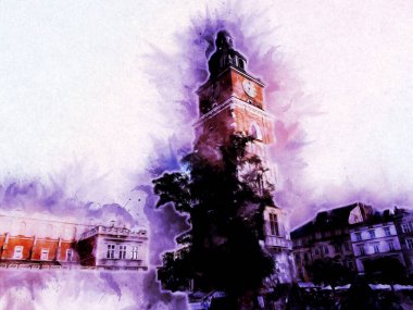 Eski şehir Krakow sanat illüstrasyonları antika