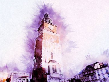 Eski şehir Krakow sanat illüstrasyonları antika