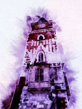 Eski şehir Krakow sanat illüstrasyonları antika