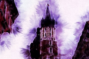 Eski şehir Krakow sanat illüstrasyonları antika