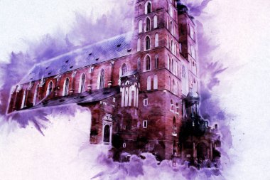 Eski şehir Krakow sanat illüstrasyonları antika